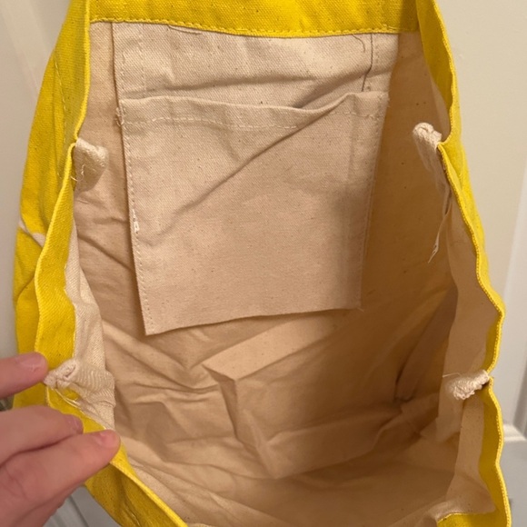 Vibrant Yellow Tote with Brown Leather Straps - Picture 2 of 2